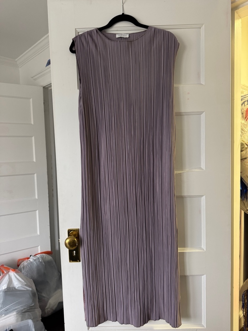 Anine Bing Melanie Dress Pleated Sleeveless Maxi Dress in Mauve